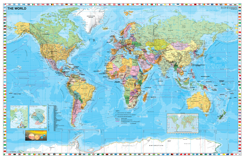 harta plastifiata statele lumii cu steaguri 140 x 100cm baghete lemn stiefel