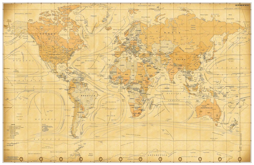 harta plastifiata lumea vintage 160 x 120cm bagheta lemn stiefel
