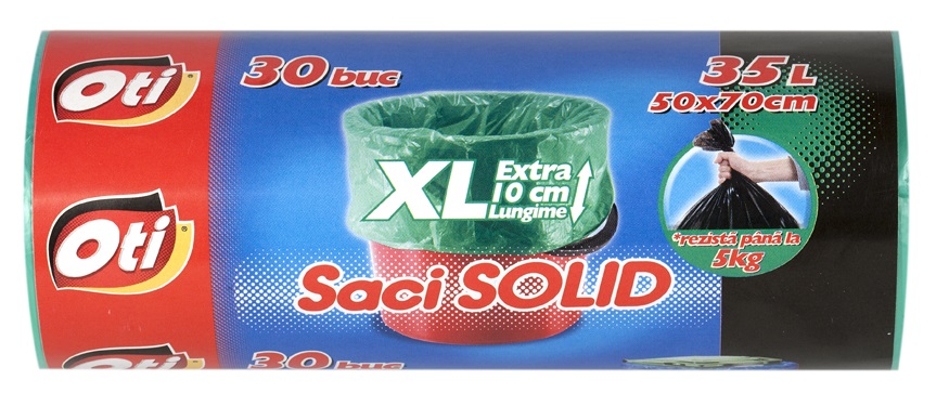 Saci menajeri, 35L, verde, 30 buc/rola, OTI Solid XL