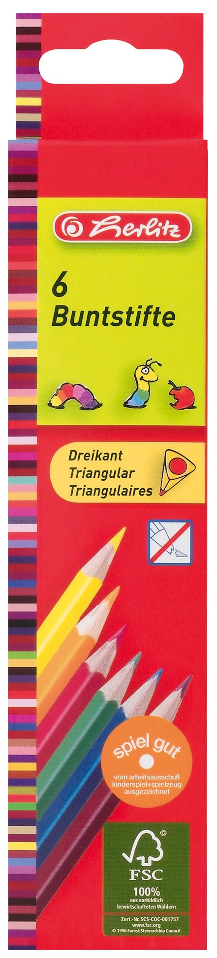 Creioane colorate, forma triunghiulara, 1/1, 6 bucati/set, HERLITZ