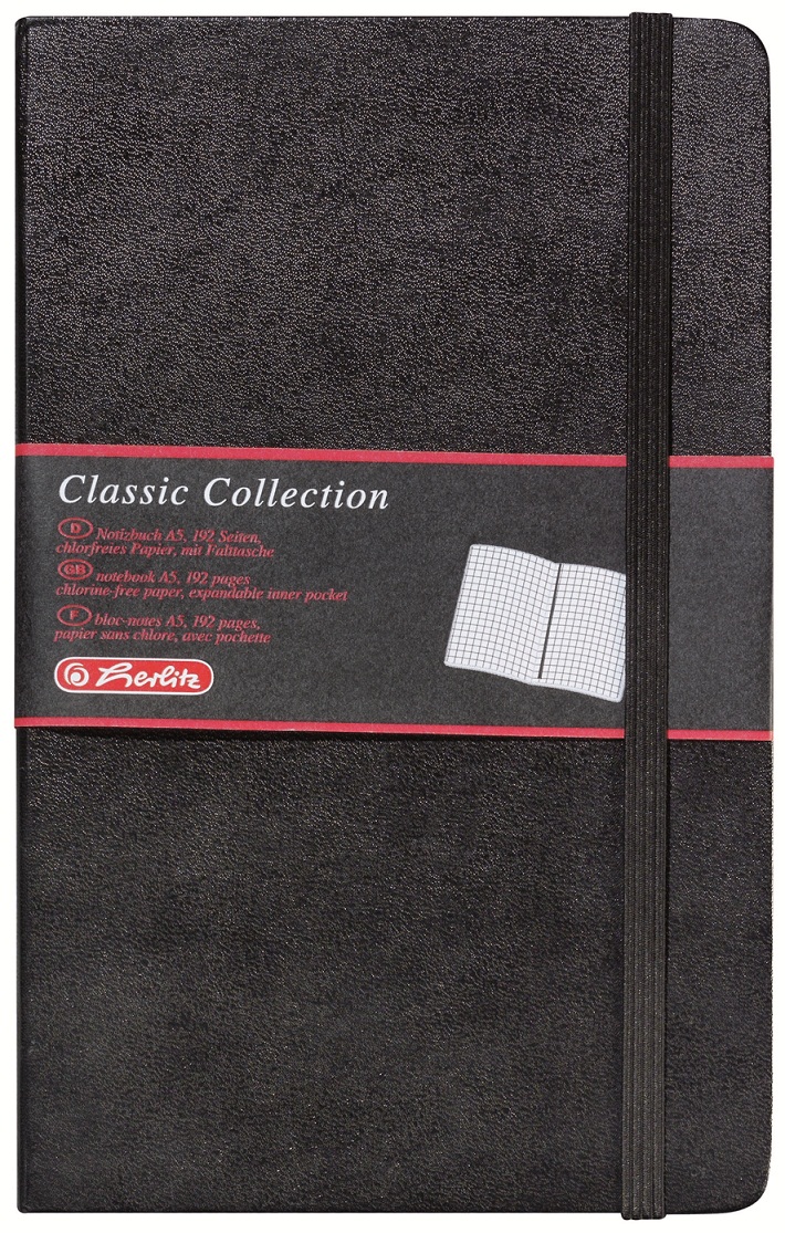 Bloc notes A5, matematica, coperta din piele sintetica cu elastic, 96 file, negru, HERLITZ My Book Classic