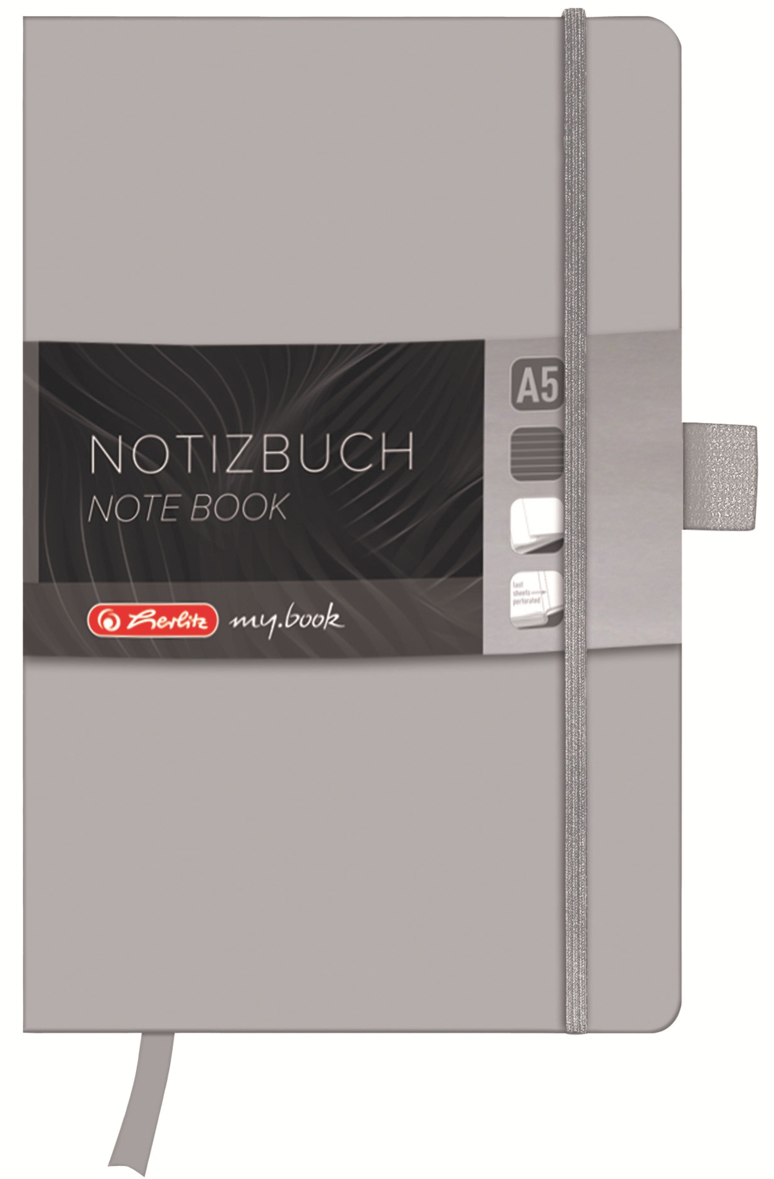 Bloc notes A5 dictando coperta din piele sintetica cu elastic 96 file gri HERLITZ My Book Classic