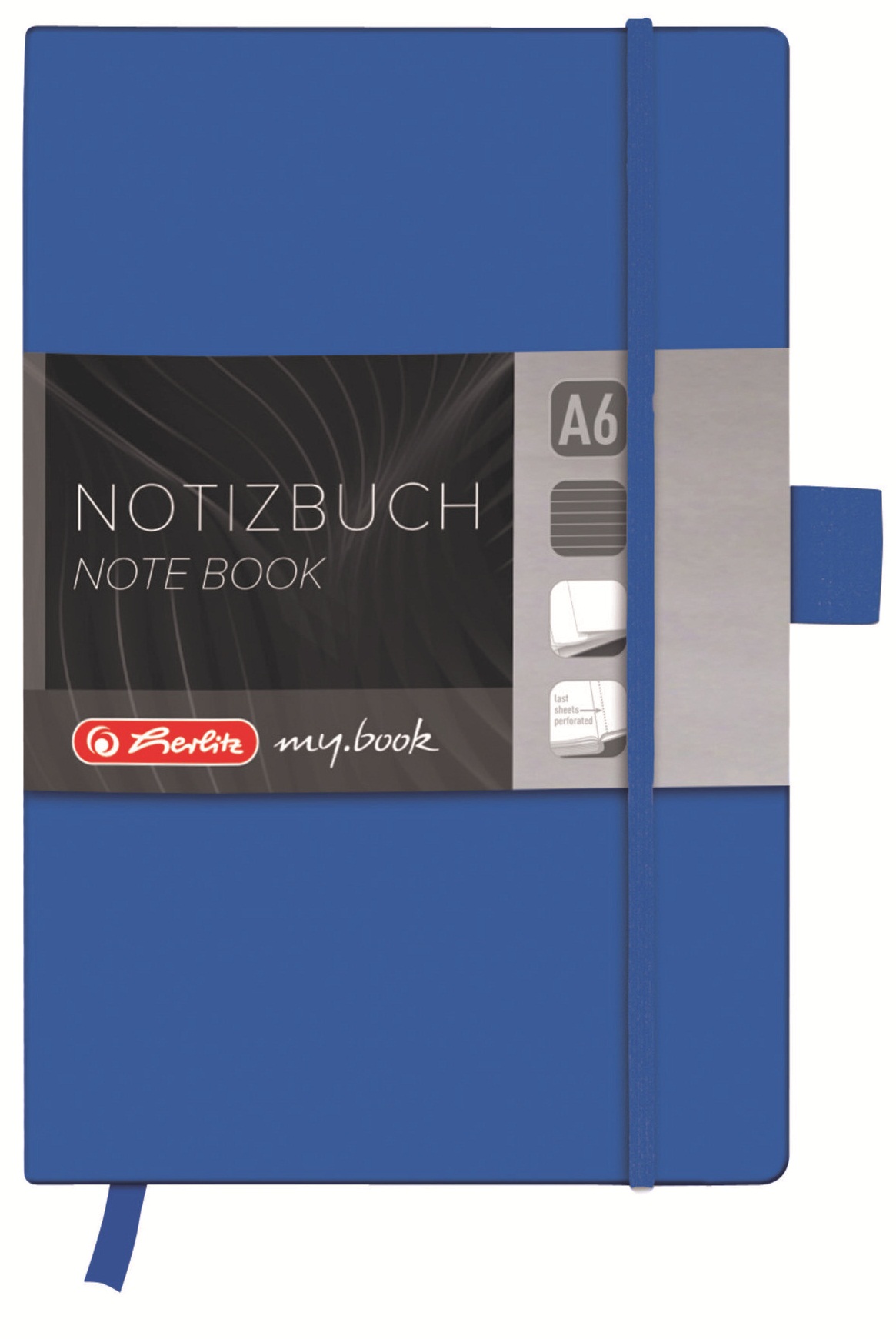 Bloc notes A6, dictando, coperta din piele sintetica cu elastic, 96 file, albastru, HERLITZ My Book Classic