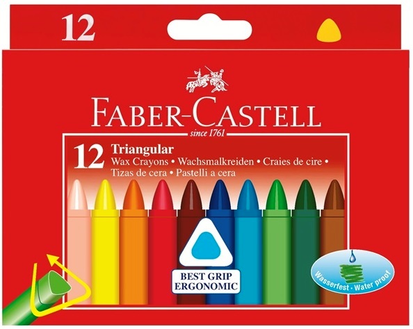 Creioane colorate, cerate, triunghiulare, 12 culori/set, FABER-CASTELL