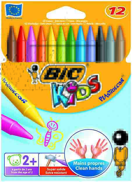 Creioane colorate - cerate, 12 culori/set, BIC PLASTIDECOR