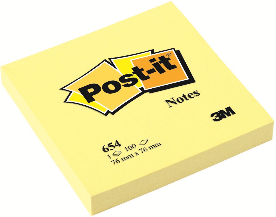 Notes autoadeziv, 76 x 76mm, 100 file/set, galben clasic, POST-IT 654