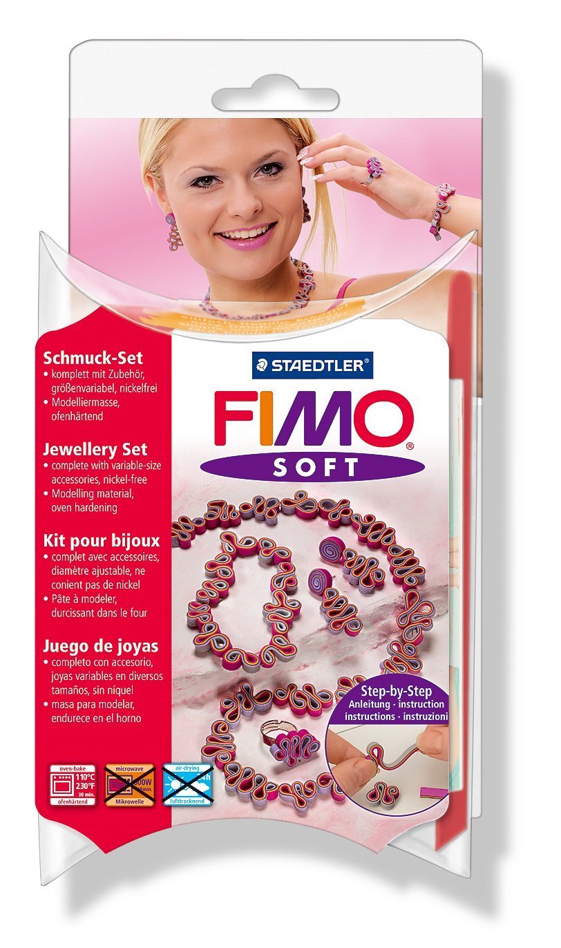 Plastilina modelaj, 4 culori/set + accesorii, STAEDTLER Fimo Soft Romantic