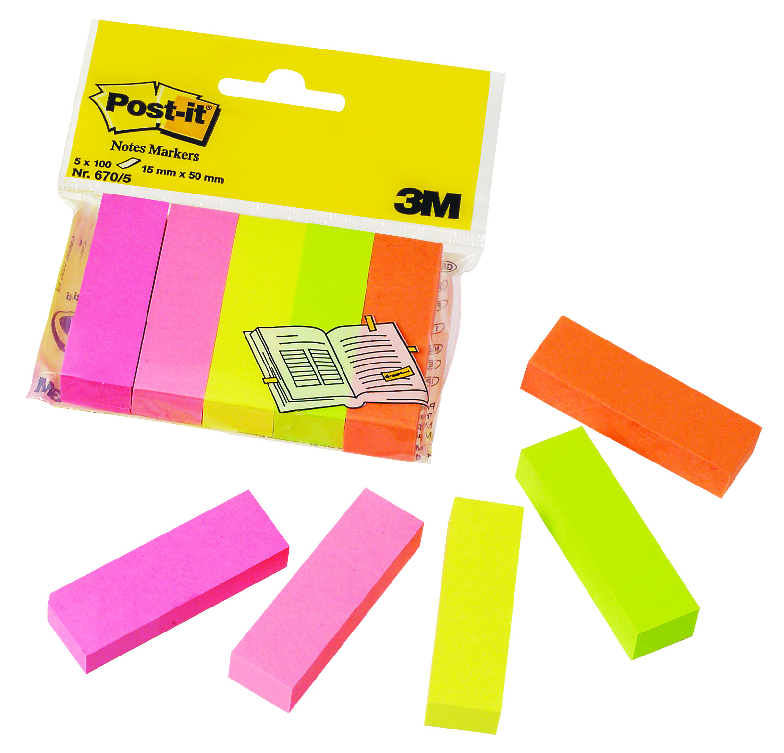 Index autoadeziv, 15 x 50mm, 100 file/culoare, 5 culori/set, POST-IT 670-5