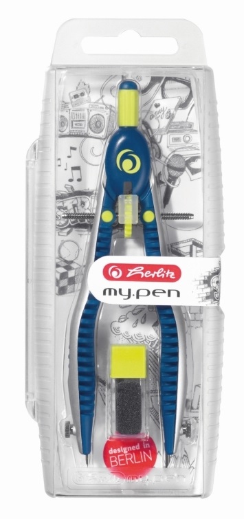 Compas cu sistem de setare rapida, albastru inchis/lime, HERLITZ my.pen Sport