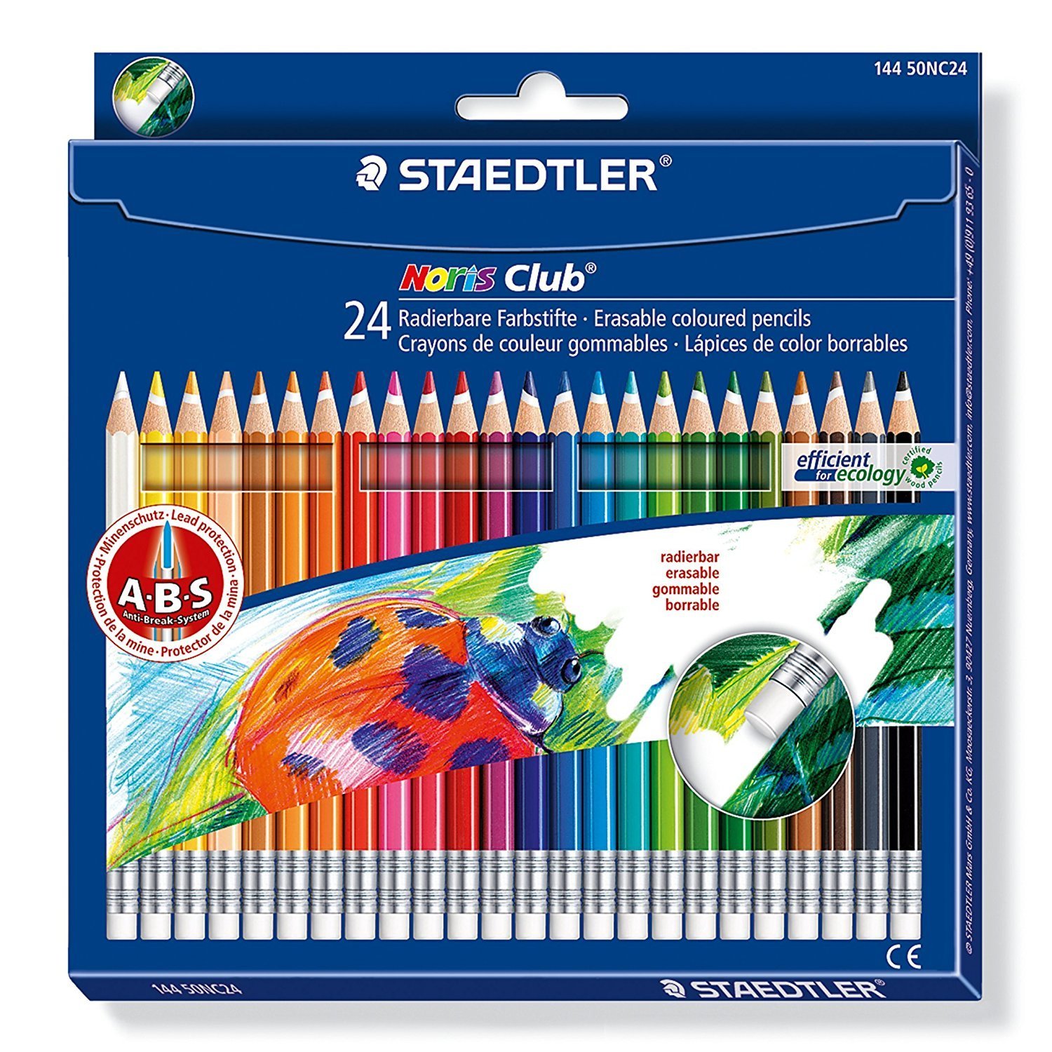 Creioane colorate, cu radiera, 24 buc/set, STAEDTLER Noris Club