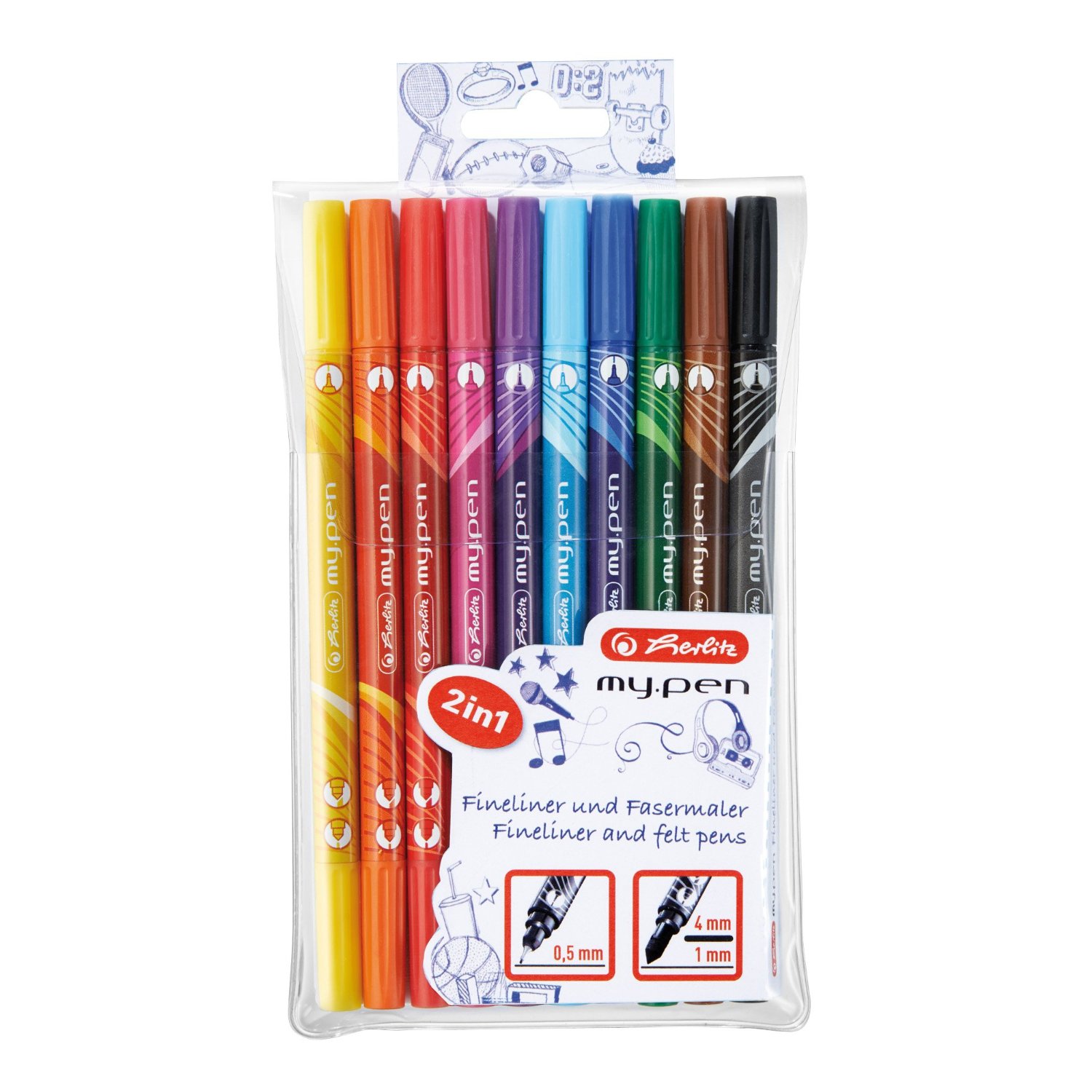 Carioci + finelinere 10 culori/set HERLITZ My.Pen