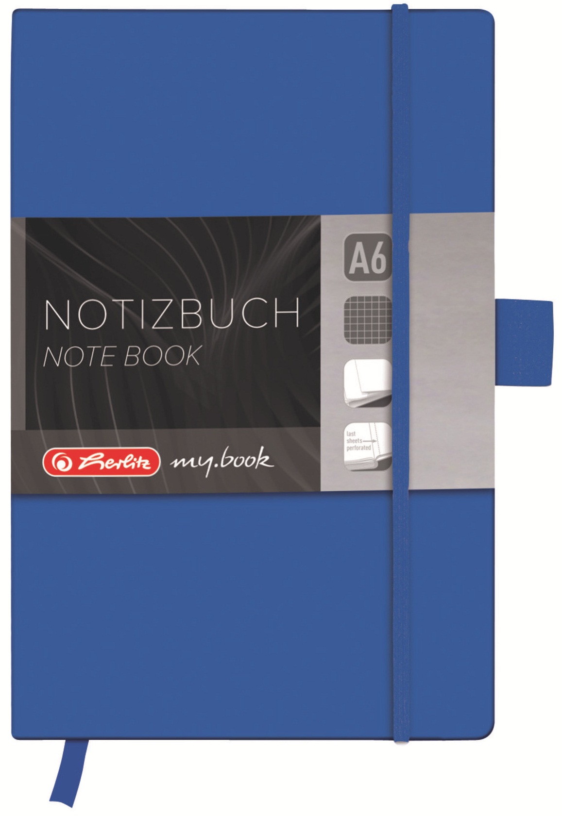 Bloc notes A6, matematica, coperta din piele sintetica cu elastic, 96 file, albastru, HERLITZ My Book Classic