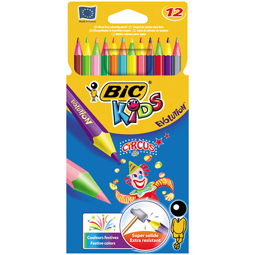 Creioane colorate, 1/1, 12 culori/set, BIC EVOLUTION CIRCUS