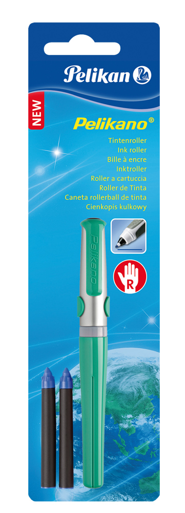 Roller cu grip pentru dreptaci + 2 rezerve/blister verde PELIKAN Pelikano