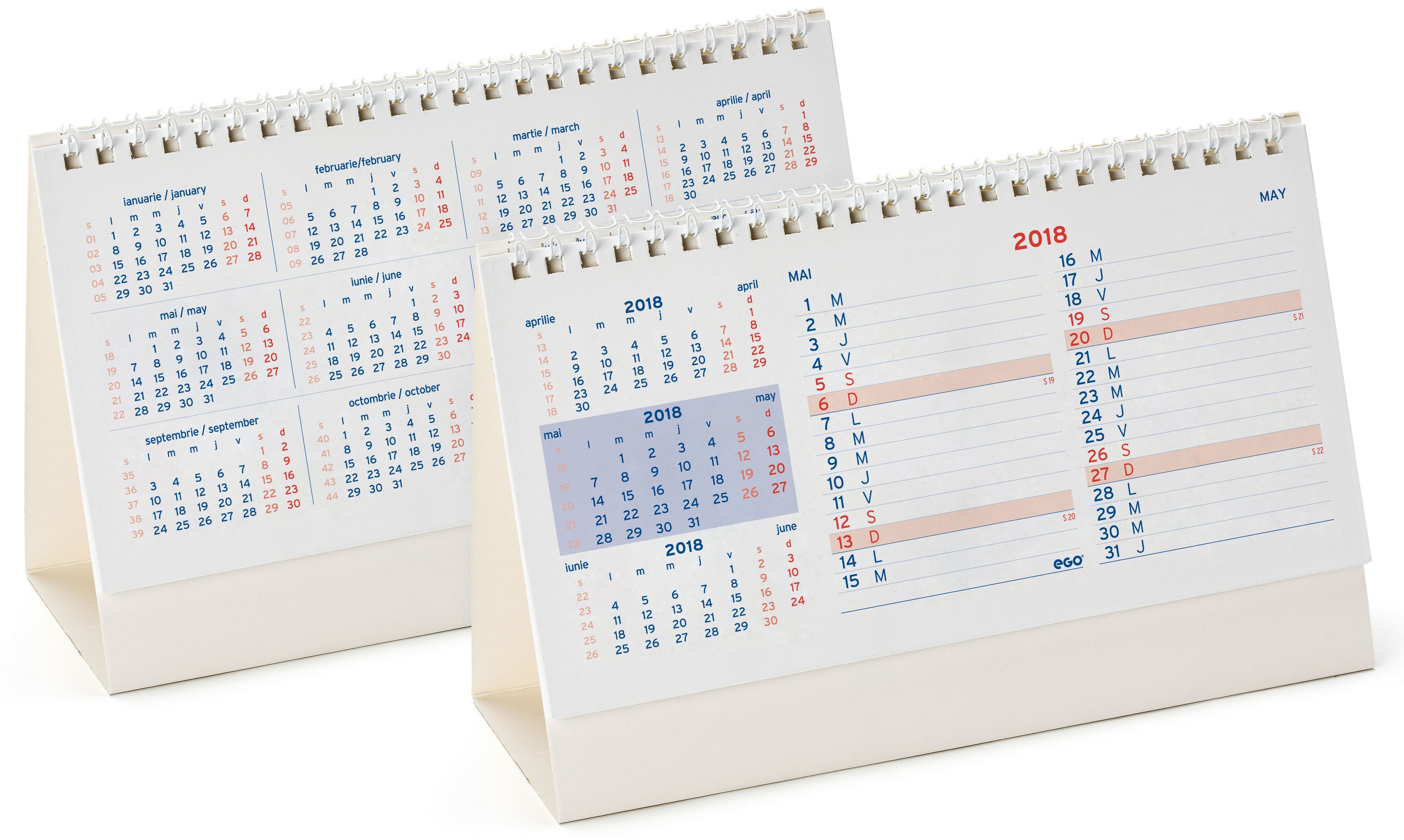 Calendar 2018, de birou, 12 file, 21.3 x 11cm, TRIPTIC