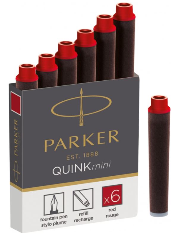 Cartuse cu cerneala (mici), rosu - permanent, 6 bucati/cutie, PARKER Quink Standard