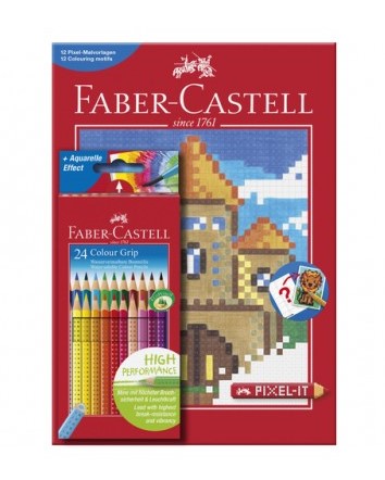 Creioane colorate + carte de colorat Pixel, 24 culori/set, FABER CASTELL