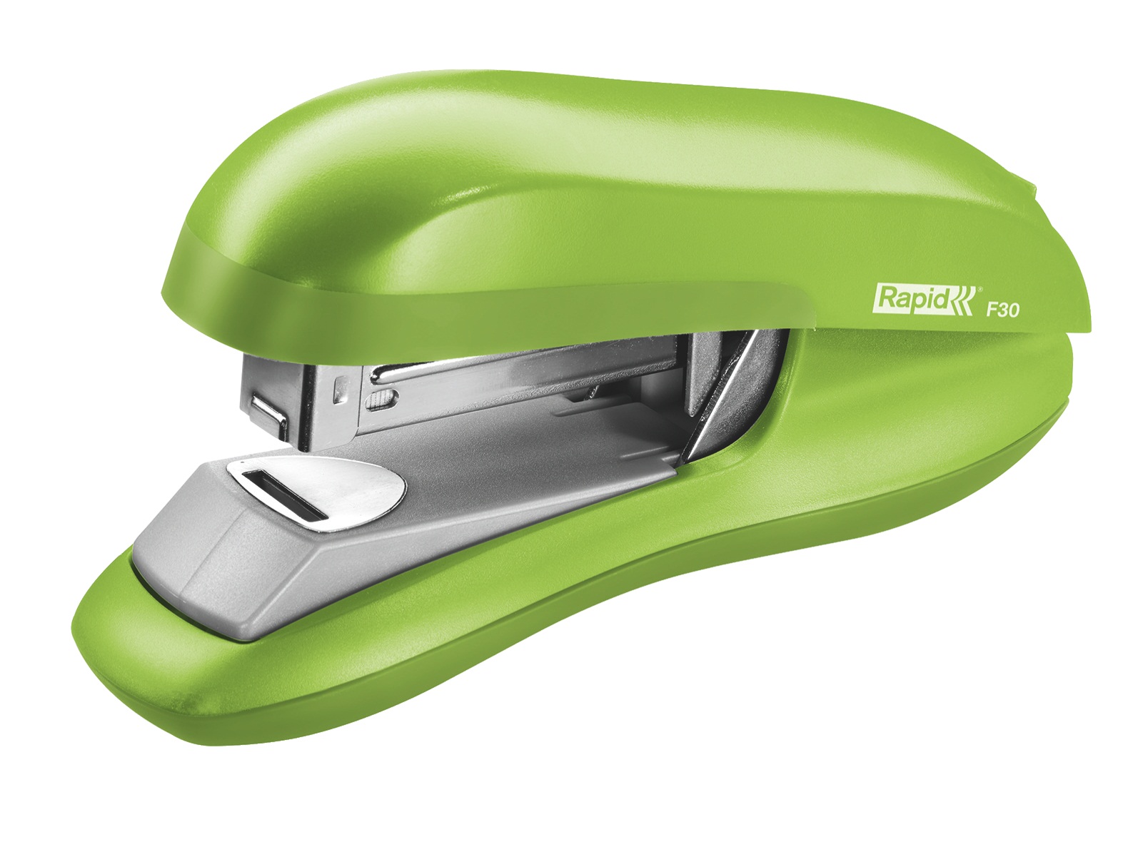 Capsator plastic de birou, pentru maxim 30 coli (capsare plata), capse 24/6, verde deschis, RAPID F30