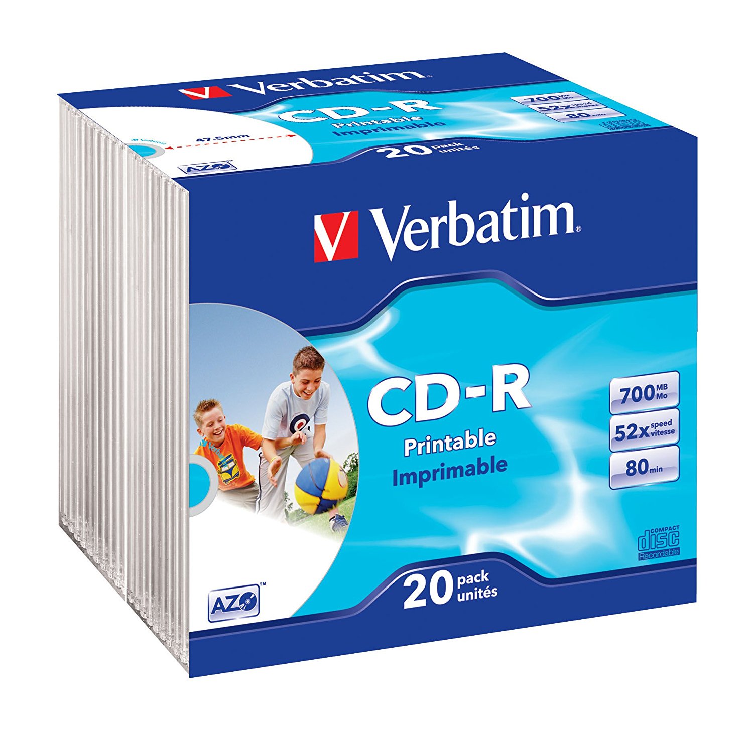 CD-R, 700MB, 52X, 20 buc/bulk, VERBATIM AZO Wide Inkjet Printable