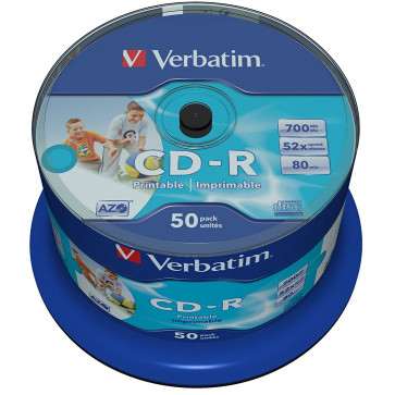 CD-R, 700MB, 52X, 50 bucspindle, printabil, VERBATIM AZO Wide Printable - no ID