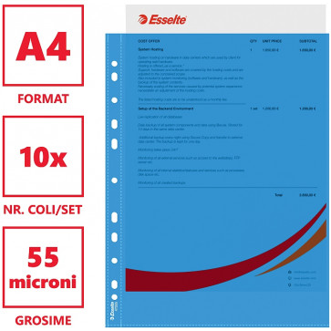 File din plastic, A4, albastru transparent, cristal, 55 miconi., 10 buc/set, ESSELTE_ES47205-1