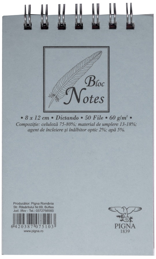 Bloc notes cu spira, A7, 50 file, dictando, PIGNA Basic