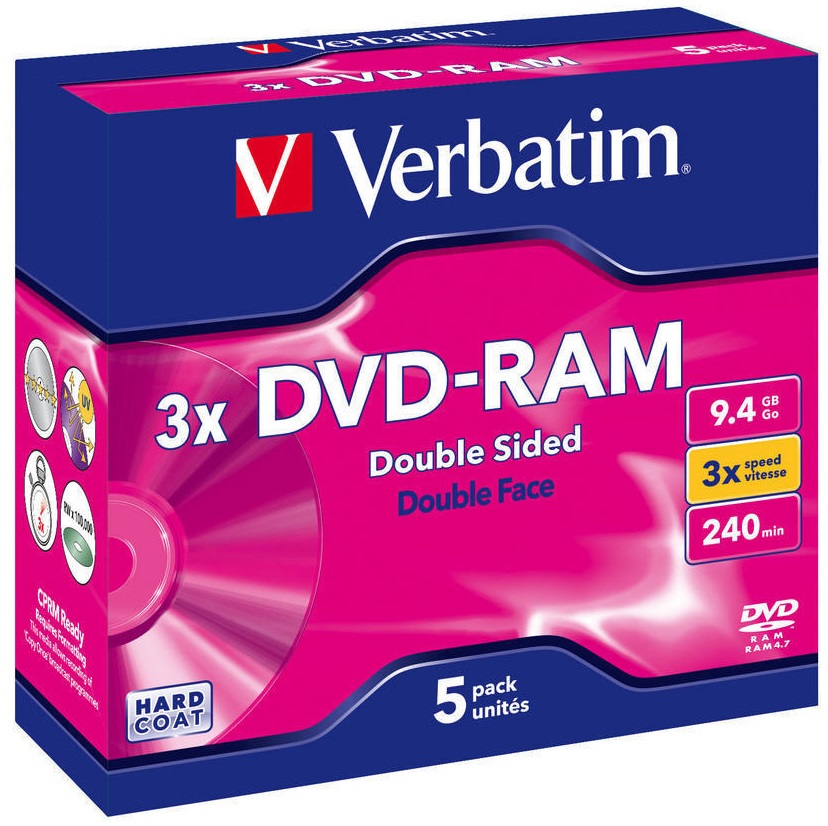 DVD-Ram, 9.4GB, double sided, 3X, 5 buc./cutie, VERBATIM