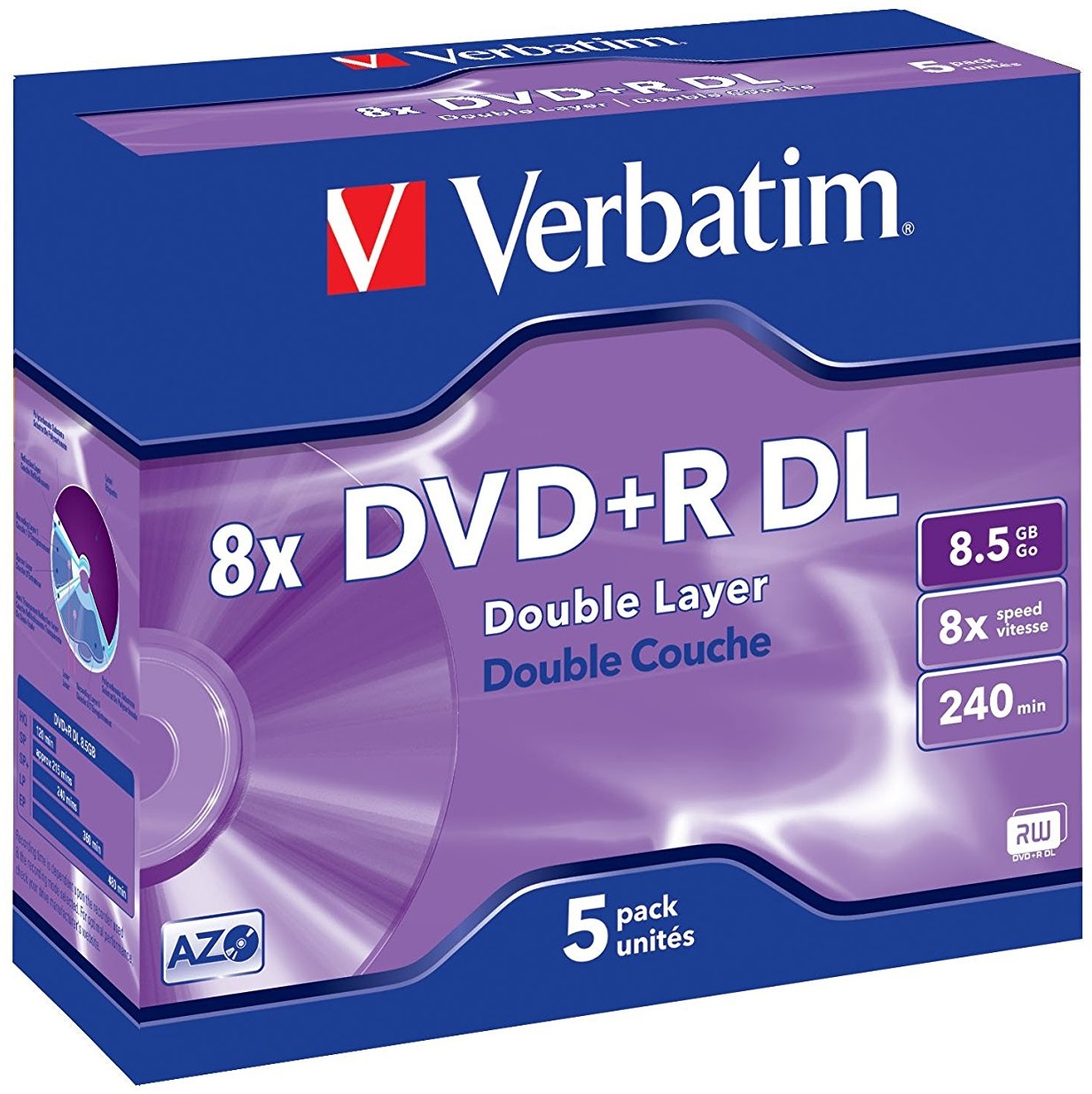 DVD+R, 8.5GB, double layer, 8X, 5 buc./cutie, VERBATIM Matt Silver Jewel Case
