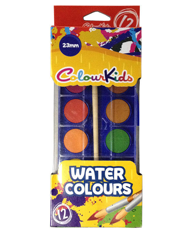 Acuarele semi-uscate, pensula, 23mm, 12 culori/set, PIGNA ColourKids