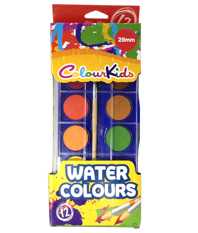 Acuarele semi-uscate, pensula, 27mm, 12 culori/set, PIGNA ColourKids
