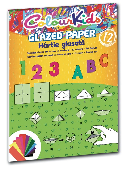 Hartie glasata, A4, 12 culori/set, PIGNA ColourKids