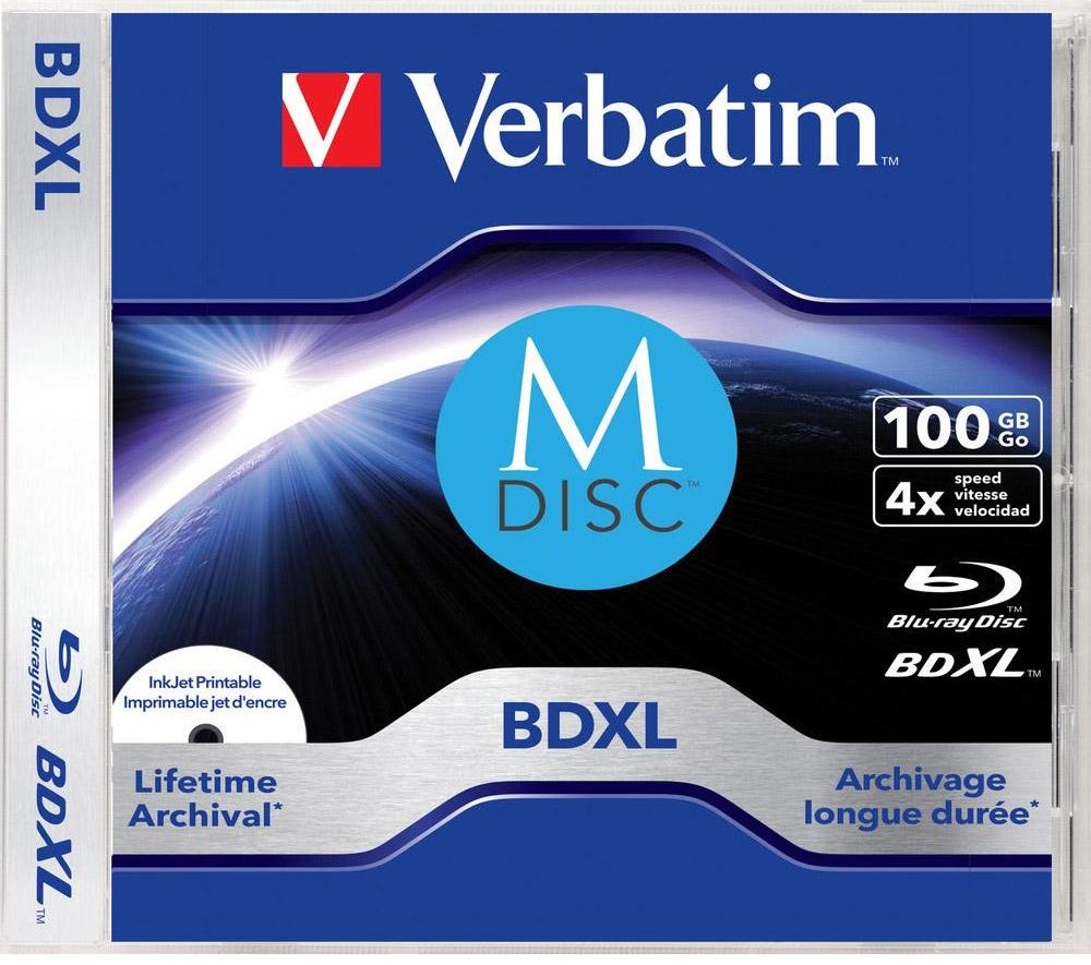 M-Disc Blu Ray XL, 100GB, 4X, VERBATIM Lifetime archival jewel case