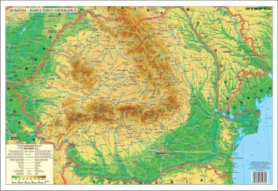 Mapa de birou, 70 x 50cm, harta Romaniei Fizice, STIEFEL