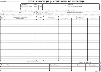 Nota de receptie si constatare diferente, A4, tipar fata/verso, 100 file/carnet