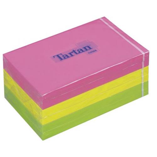 Notes autoadeziv (6 seturi), 76 x 127mm, 100 file/set, 3 culori neon, POST-IT Tartan 12776-N