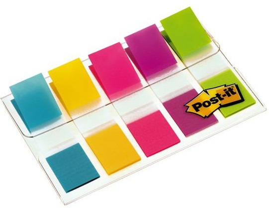 Index autoadeziv, din plastic, 12 x 43mm, 20 indecsi/culoare, 5 culori/set, POST-IT Mic 683-5 CB