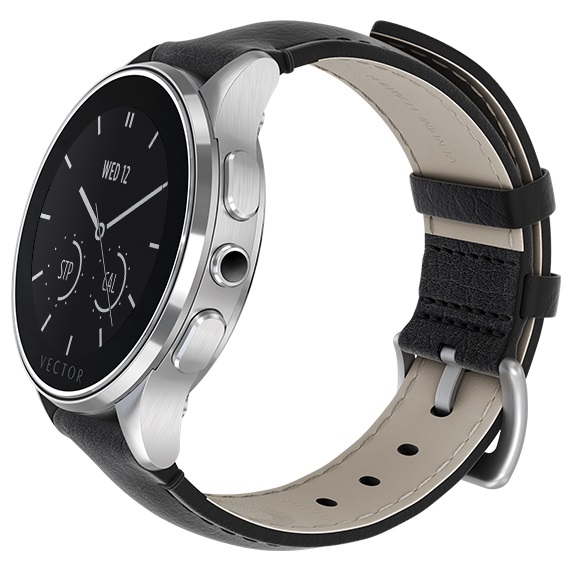 SmartWatch VECTOR Watch Luna, argintiu, curea din piele neagra