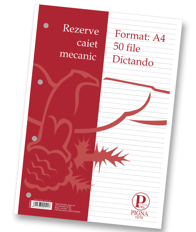 Rezerve pentru caiet mecanic, A4, 50 file, dictando, PIGNA Clasic