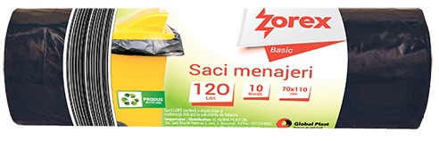 Saci menaj, negru, 10 buc./rola, 120L, ZOREX Basic